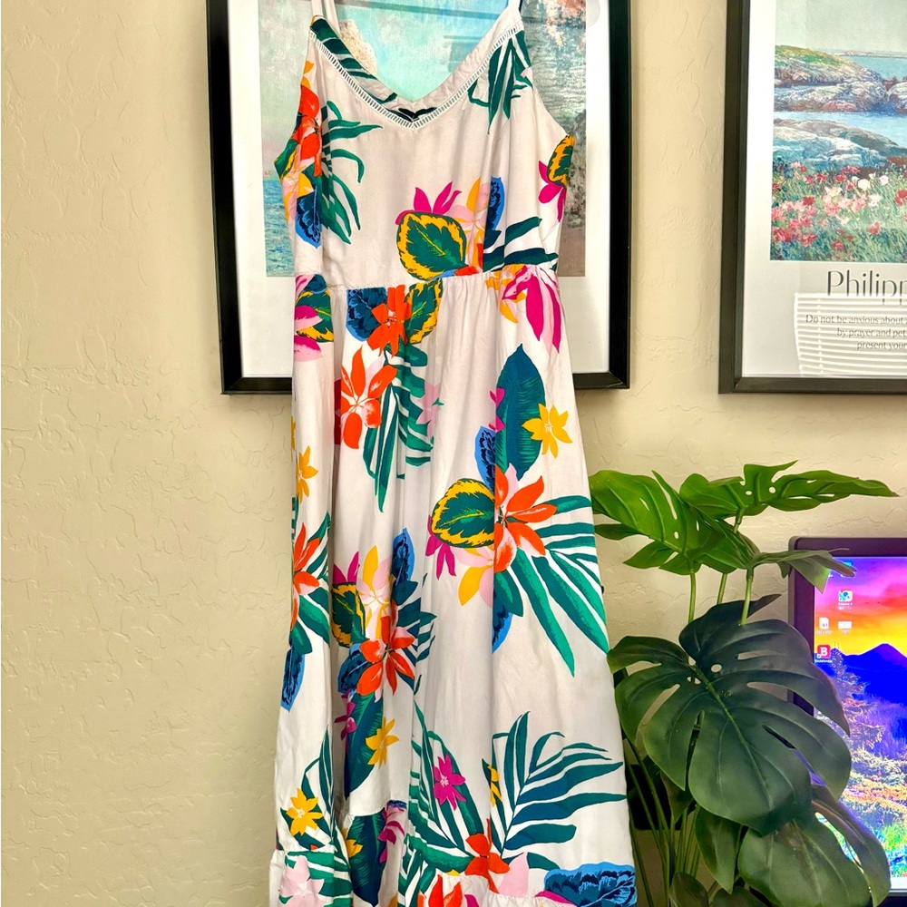 Old Navy Floral Midi Dress - White, Green, Orange, Pink